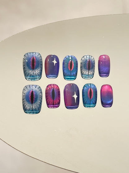 Cat Eye Luxury Handmade Press-On Nails Puple/Blue