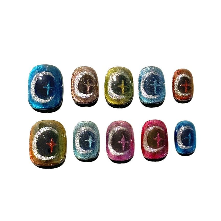 Cat Eye Luxury Handmade Press-On Nails Mixed Stars