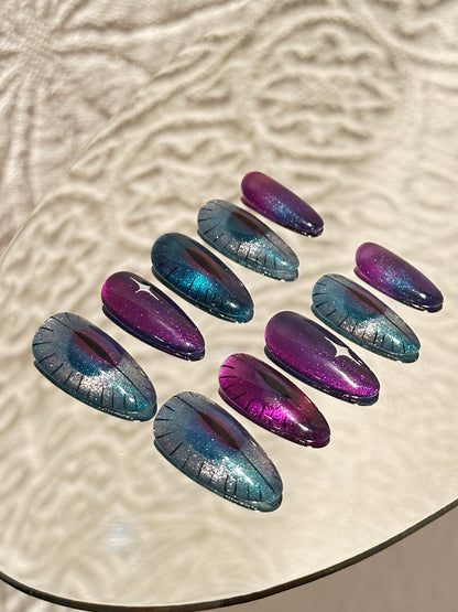 Cat Eye Luxury Handmade Press-On Nails Puple/Blue