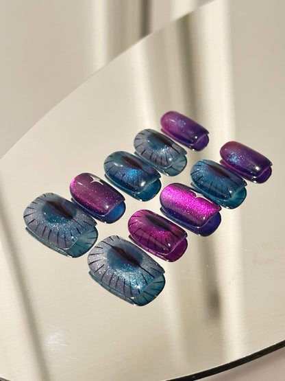 Cat Eye Luxury Handmade Press-On Nails Puple/Blue