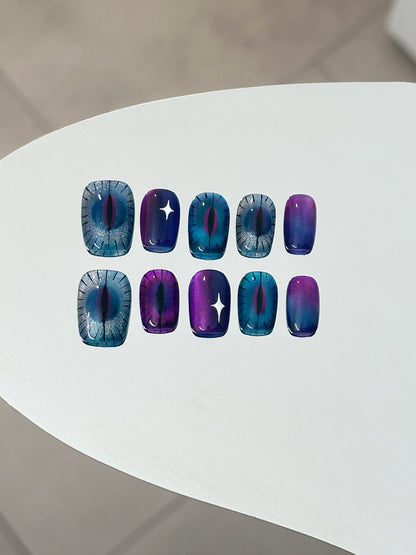 Cat Eye Luxury Handmade Press-On Nails Puple/Blue