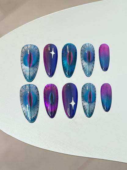 Cat Eye Luxury Handmade Press-On Nails Puple/Blue