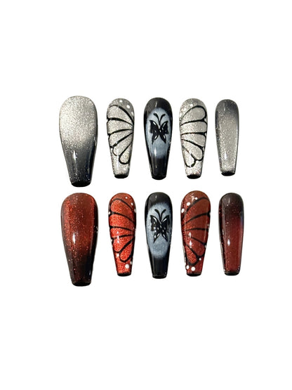 Cat Eye Butterfly Luxury Handmade Press-On Nails Black/Red