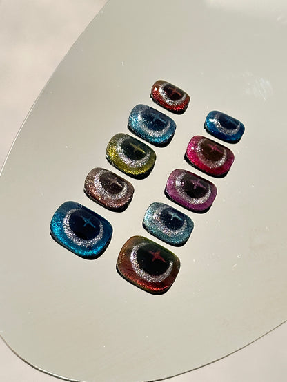 Cat Eye Luxury Handmade Press-On Nails Mixed Stars