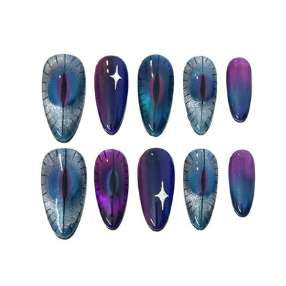 Cat Eye Luxury Handmade Press-On Nails Puple/Blue