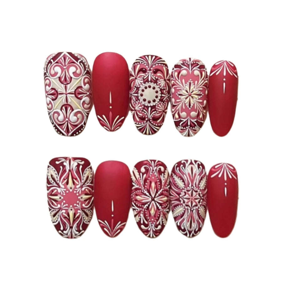 Bohemian Style Luxury Handmade Press-On Nails Red