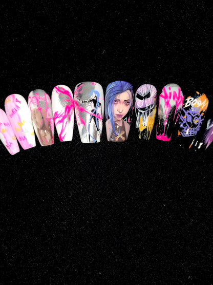 Jinx Theme Luxury Handmade Press-On Nails