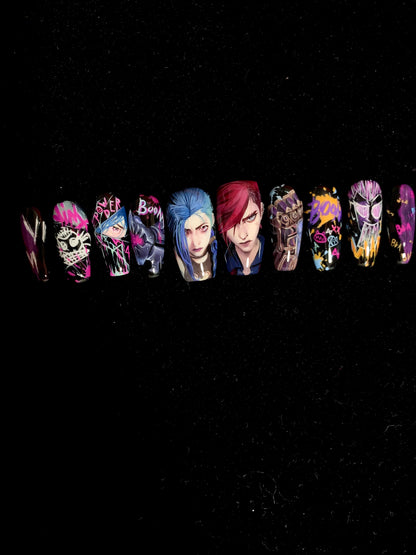 Jinx Vi Arcane Theme Luxury Handmade Press-On Nails