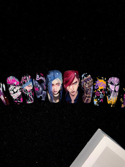 Jinx Vi Arcane Theme Luxury Handmade Press-On Nails