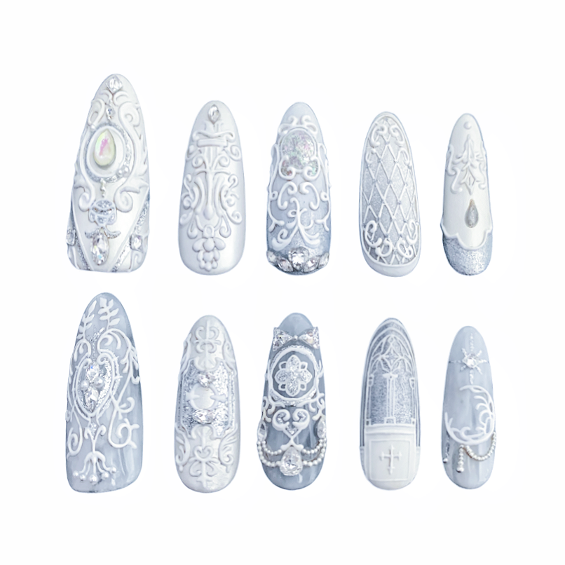 Wedding Theme Luxury Handmade Press-On Nails Lace Window