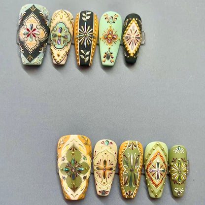 Bohemian Style Luxury Handmade Press-On Nails Matcha