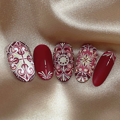 Bohemian Style Luxury Handmade Press-On Nails Red