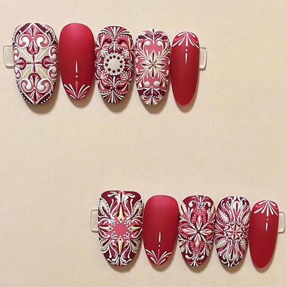 Bohemian Style Luxury Handmade Press-On Nails Red