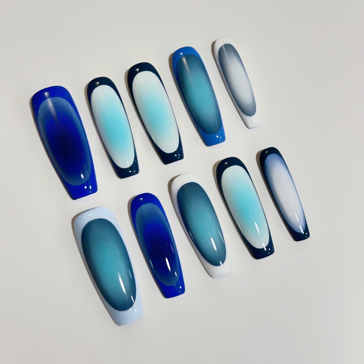 Geometric Borderline Luxury Handmade Press-On Nails Blue