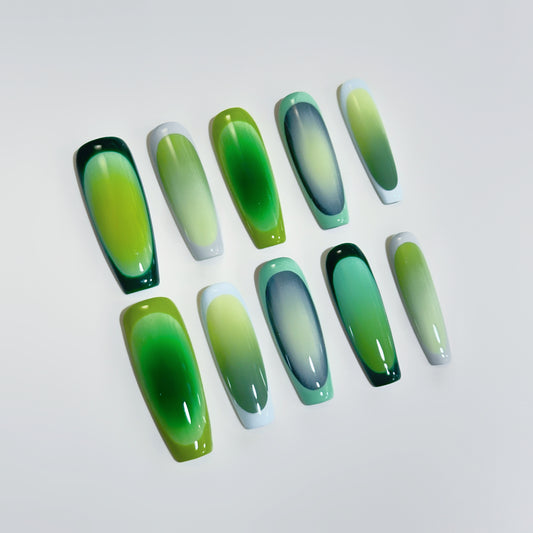 Geometric Borderline Luxury Handmade Press-On Nails Green