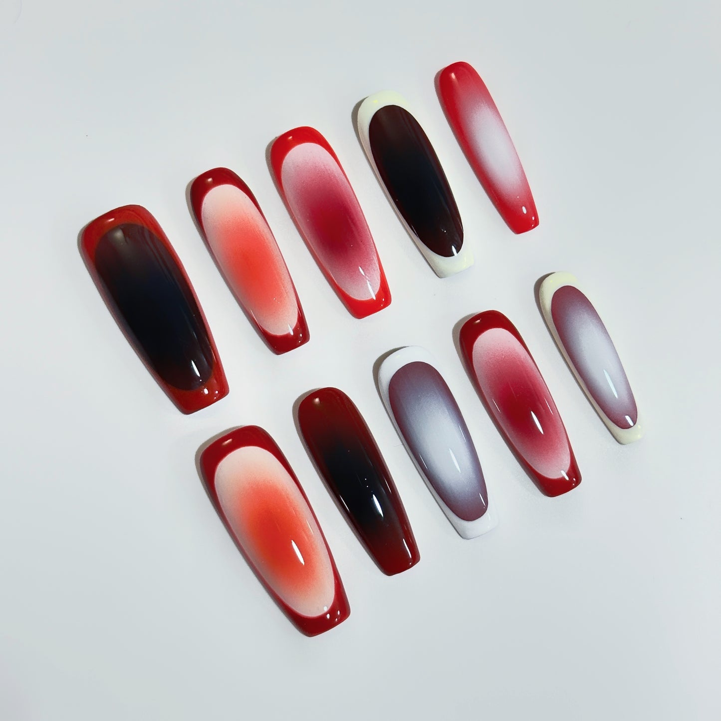 Geometric Borderline Luxury Handmade Press-On Nails Red