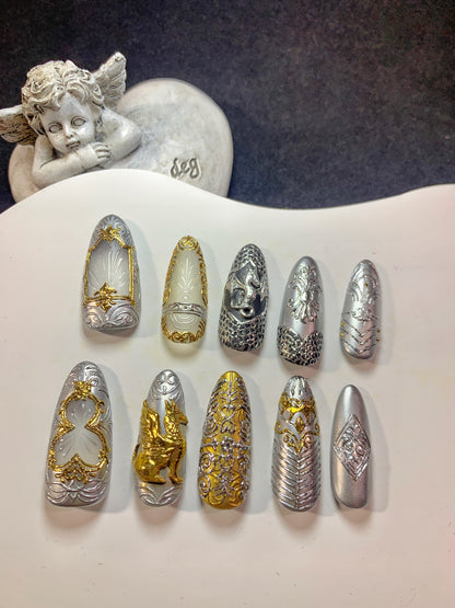 Luxury Handmade Press-On Nails Gold Armor