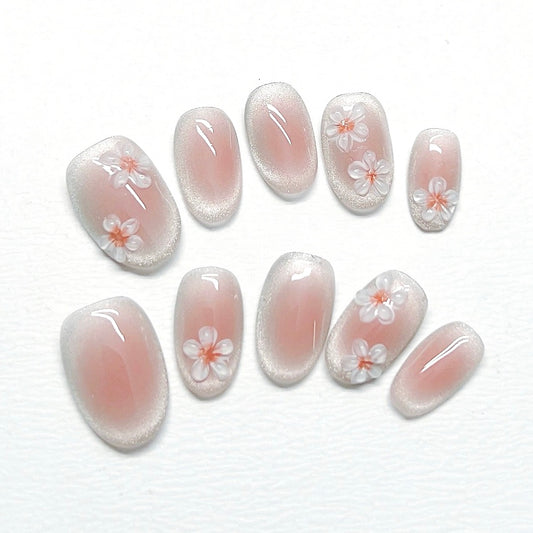 Cat Eye Luxury Handmade Press-On Nails Cherry Blossom