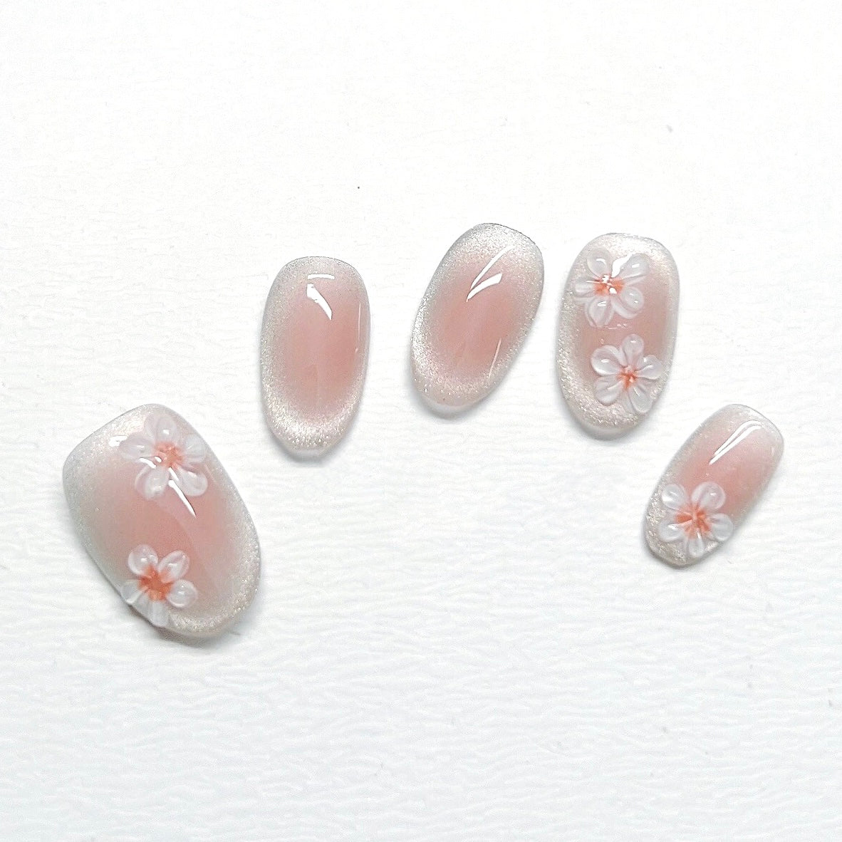 Cat Eye Luxury Handmade Press-On Nails Cherry Blossom