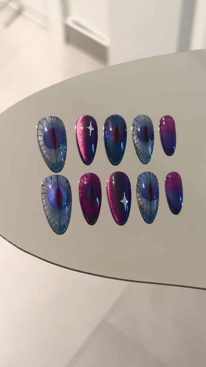 Cat Eye Luxury Handmade Press-On Nails Puple/Blue