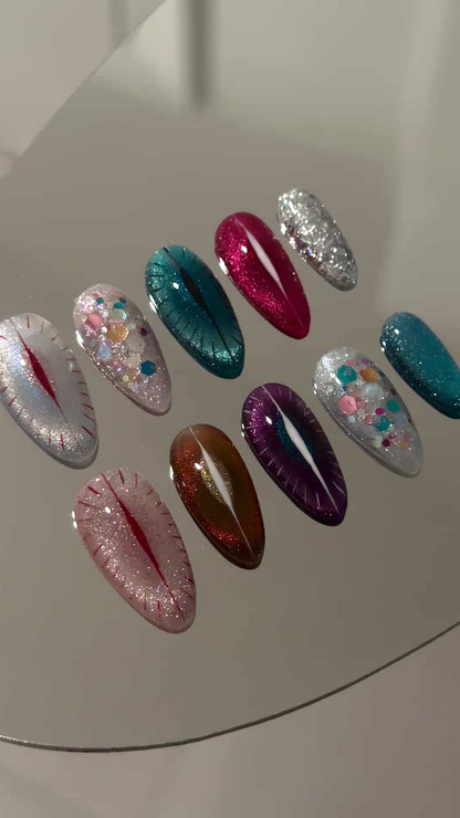 Cat Eye Luxury Handmade Press-On Nails Mixed Glitters