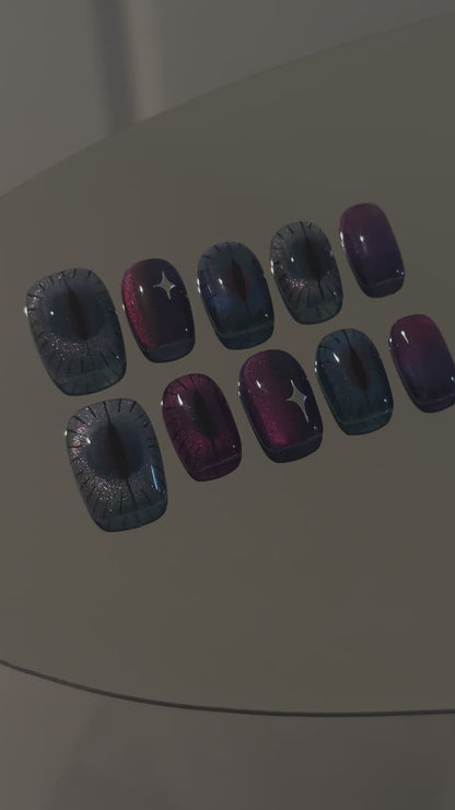 Cat Eye Luxury Handmade Press-On Nails Mixed Stars